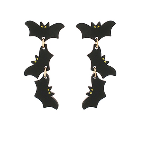 Halloween Bat Tiered 3 Drop Earrings - Picture 2 of 2